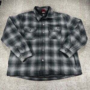 Genuine Dickies Mens 2XL Gray Black Plaid Sherpa Lined Flannel Shirt Jacket